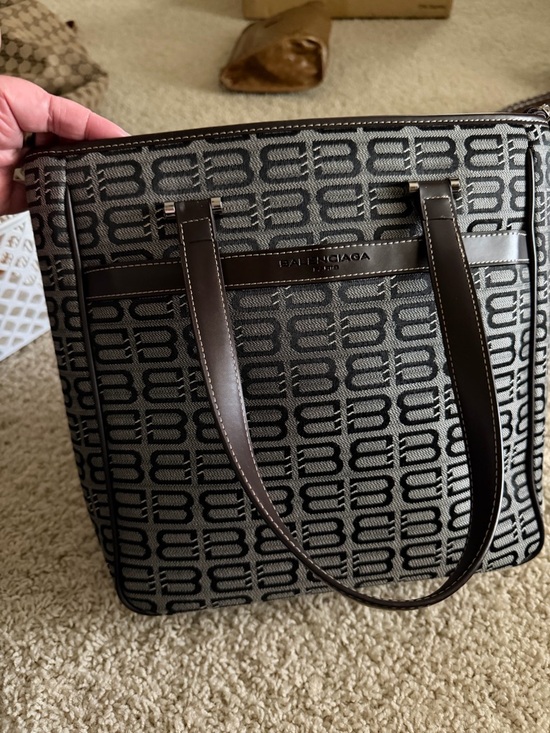 Balenciaga Handbags - Balenciaga Black and Brown Monogram Tote Bag